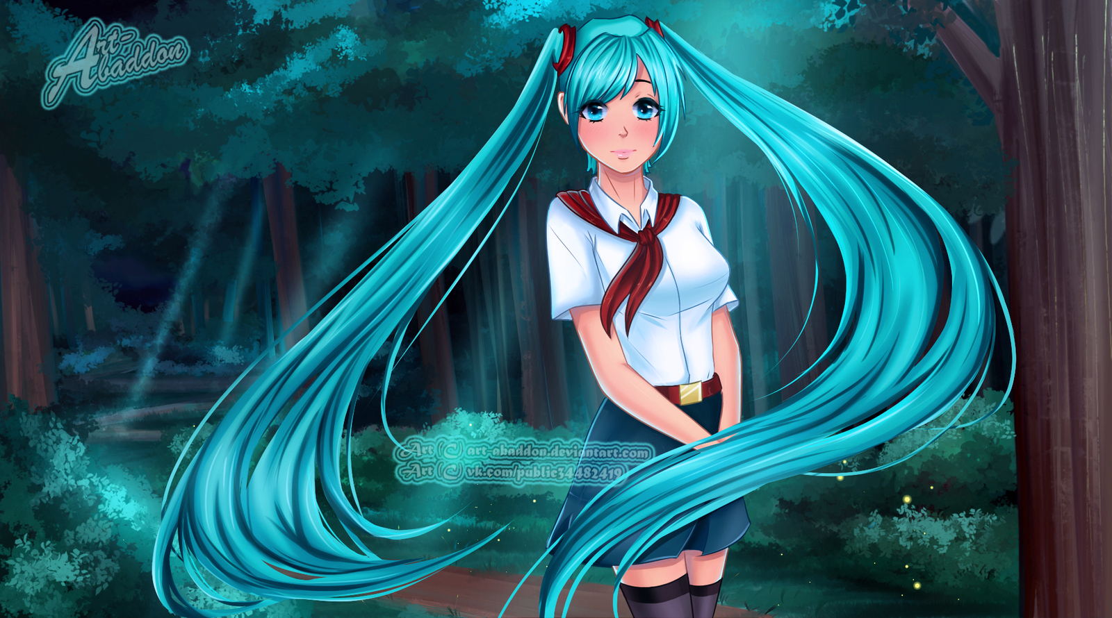 Walk with Miku - My, Endless summer, Hatsune Miku, Anime, Not anime, Art