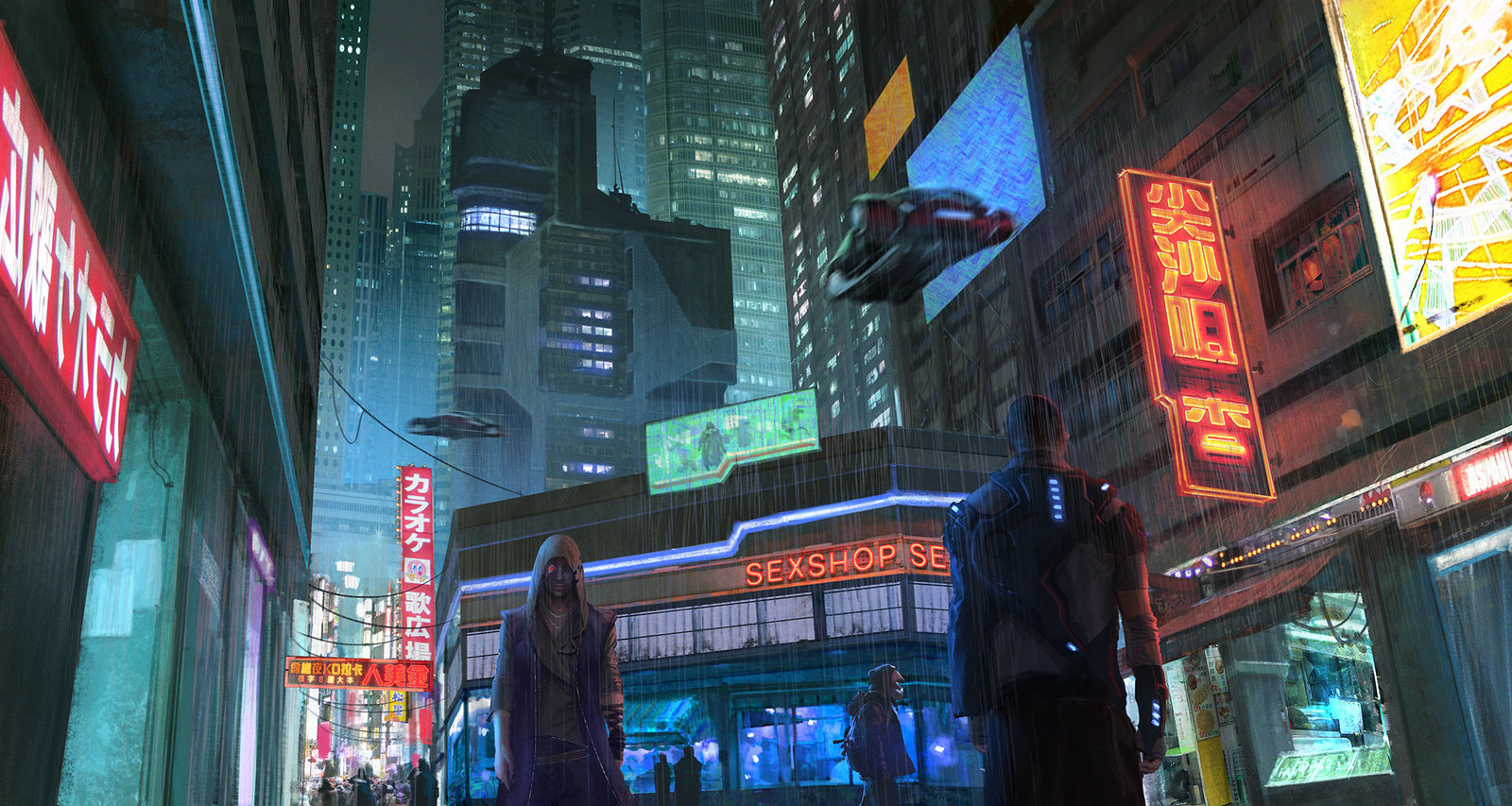 Cyberpunk - Neon, Town, Cyberpunk, Longpost, Artstation