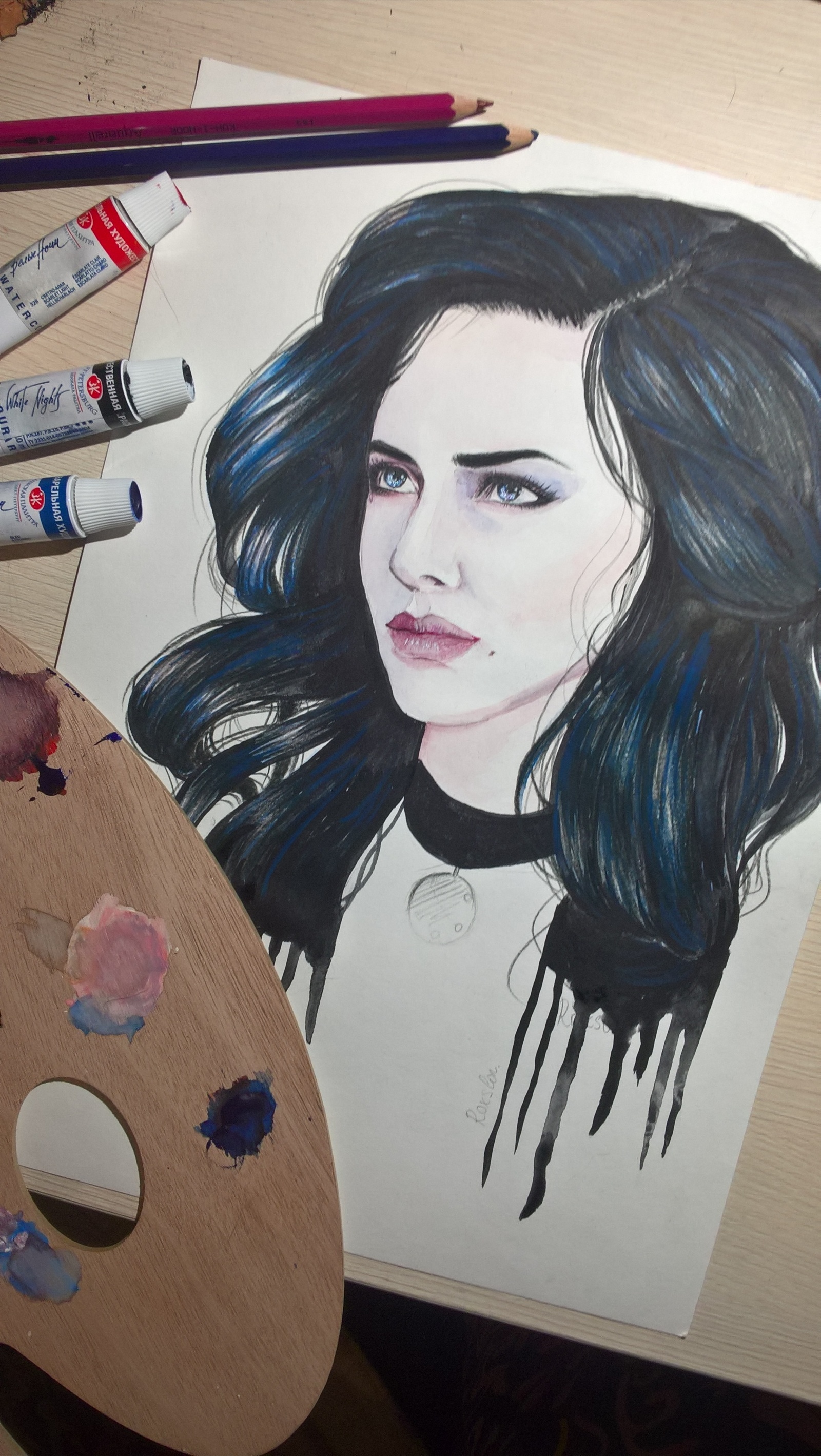 Portrait of Yennefer - My, Watercolor, Yennefer, Portrait, Witcher