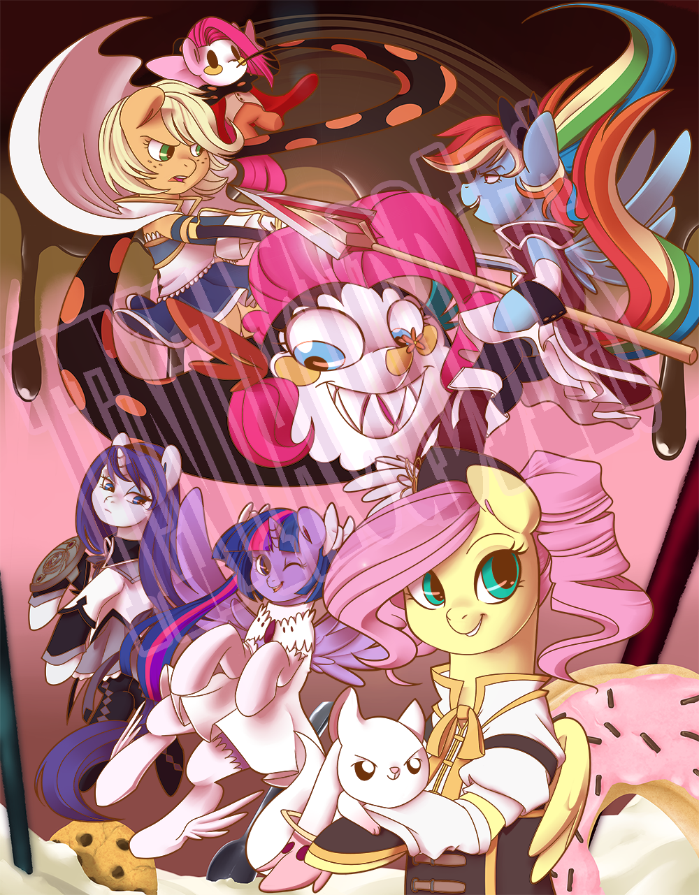 Puella Magi Maredoka Magica - My Little Pony, Crossover, Mane 6, Арт, Аниме, Mahou Shoujo Madoka Magica, Кроссовер