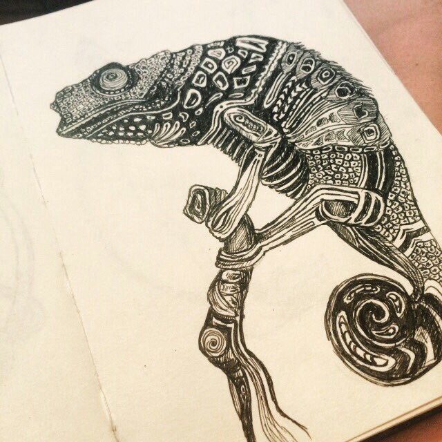 A little chameleon! - My, Drawing, Liner, Chameleon