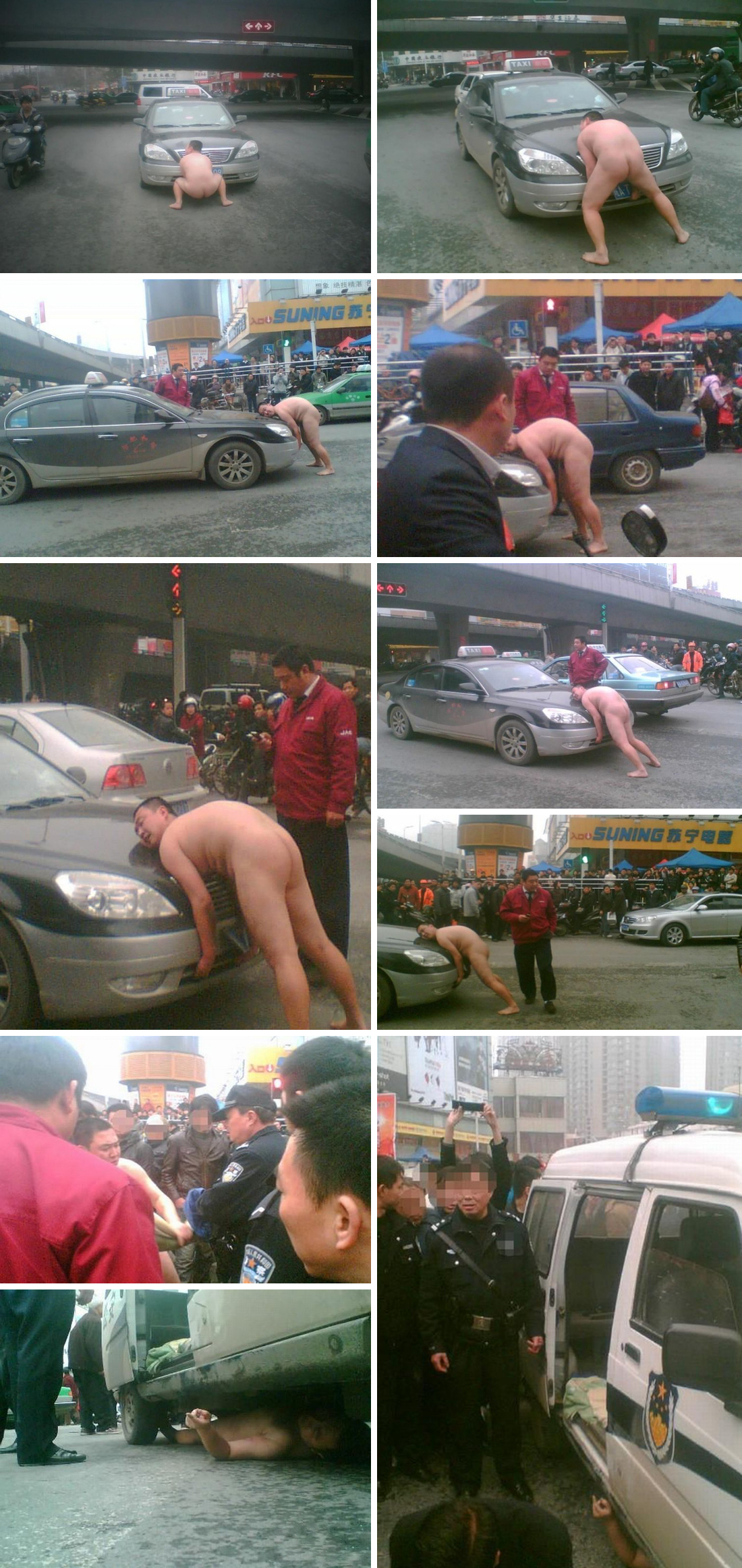 Absolutely naked Chinese man tried to lift a taxi driver's car - Naked, Chinese, China, Taxi driver, Crazy, Naked