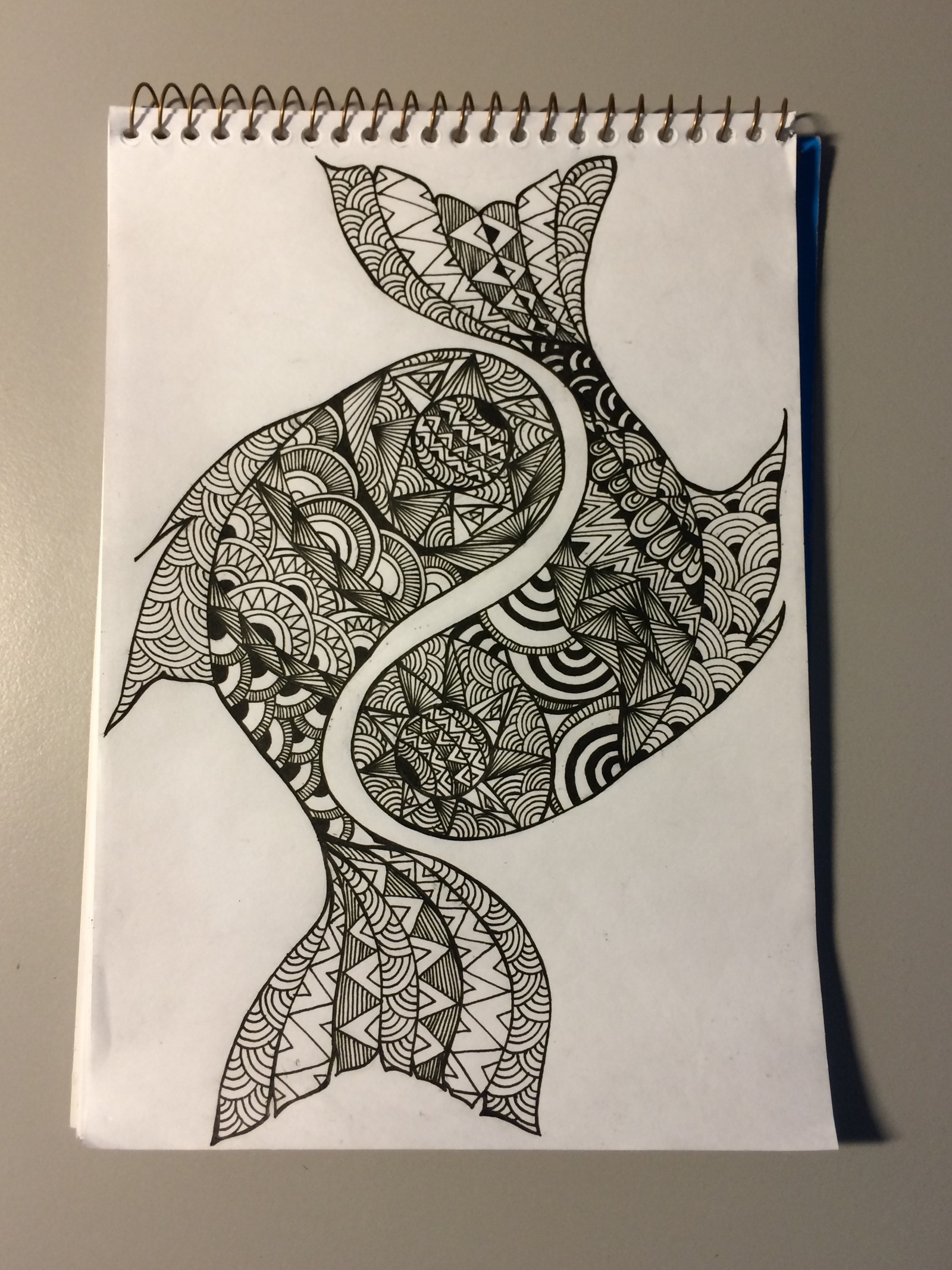 Fantasy is not a zenart theme. dream catcher and fish - My, Zentangle, Zenart, Dreamcatcher, A fish, Longpost