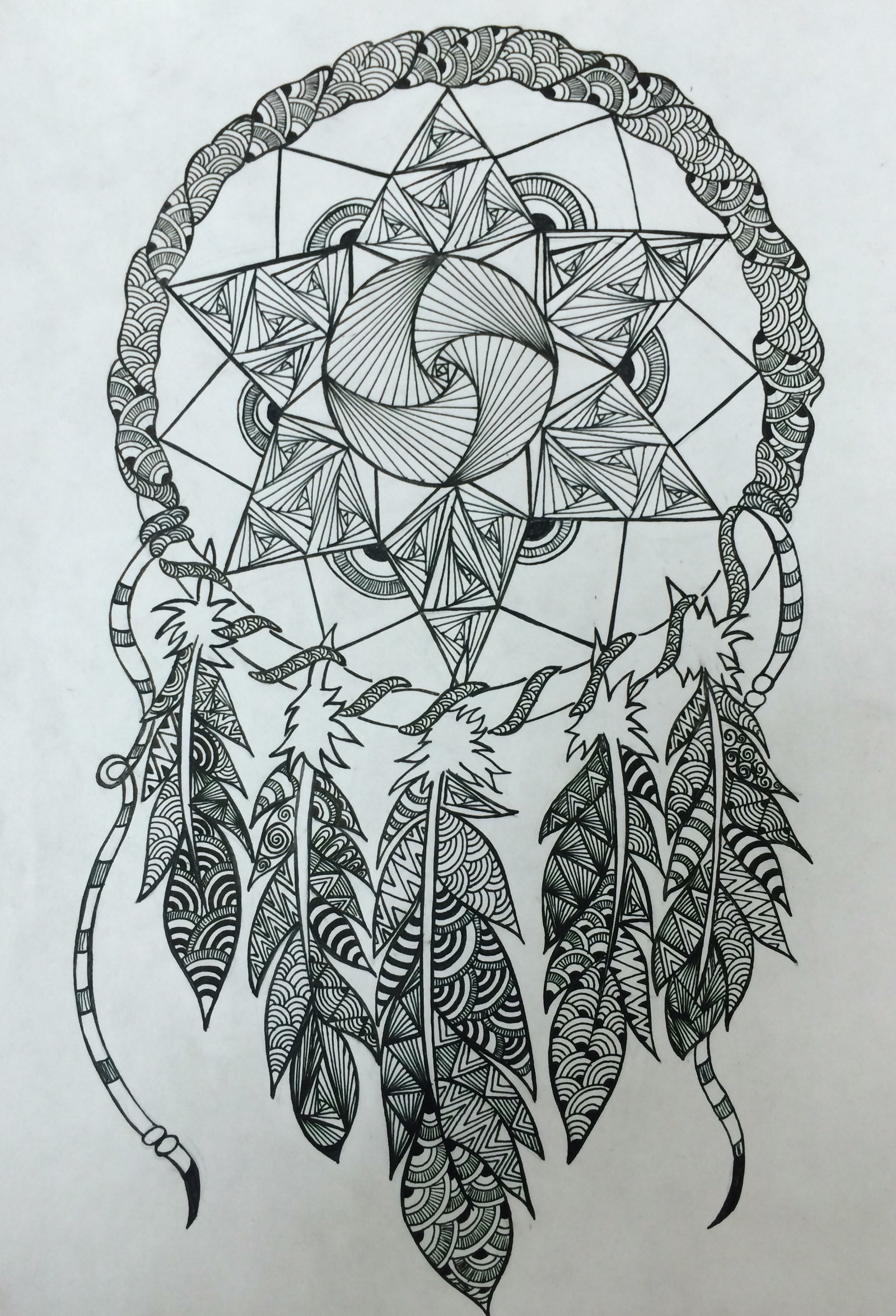 Fantasy is not a zenart theme. dream catcher and fish - My, Zentangle, Zenart, Dreamcatcher, A fish, Longpost