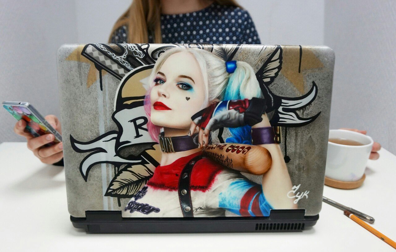 Airbrushing on a laptop. Author: Elena Chukmasova - My, Airbrushing, Art, , Creation, Art, Longpost, Harley quinn, Suicide Squad