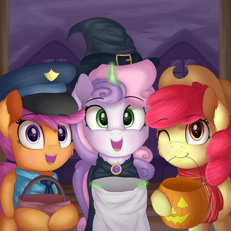 Trick or Treat - My Little Pony, PonyArt, Sweetie Belle, Scootaloo, Applebloom, Cutie Mark Crusaders, Nightmare Night, Vanillaghosties