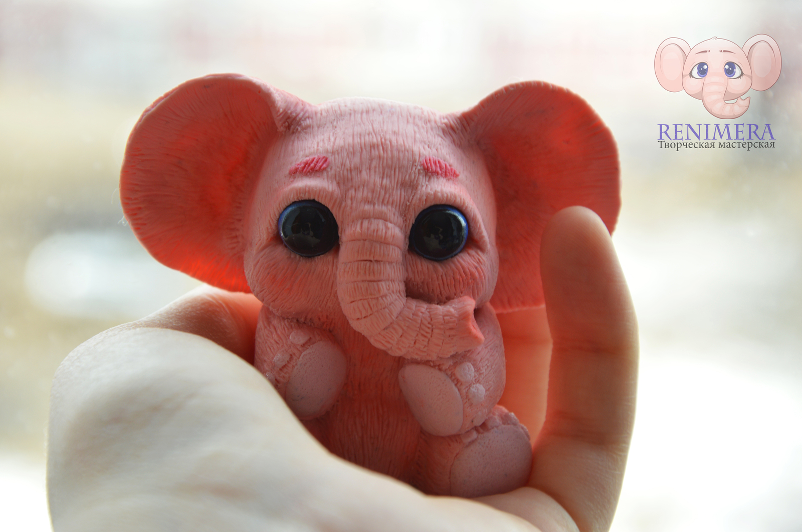 Pink baby elephant made of polymer clay - My, Polymer clay, Figurines, Baby elephant, Handmade