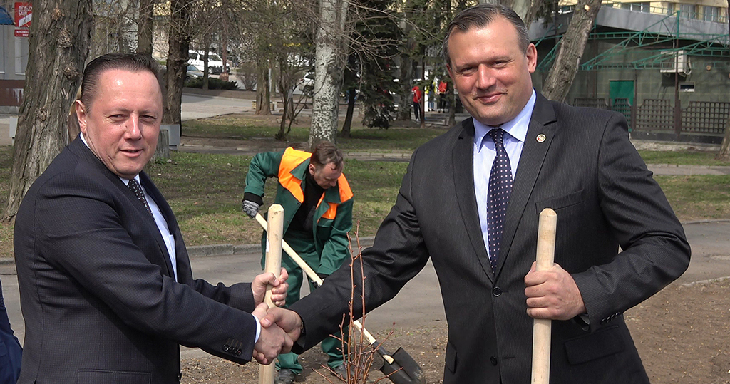 50 young lindens were planted in Donetsk as a sign of friendship between the residents of Lipetsk and Donetsk. - Donetsk, Lipetsk, , friendship, Donbass, Russia, Longpost, Linden