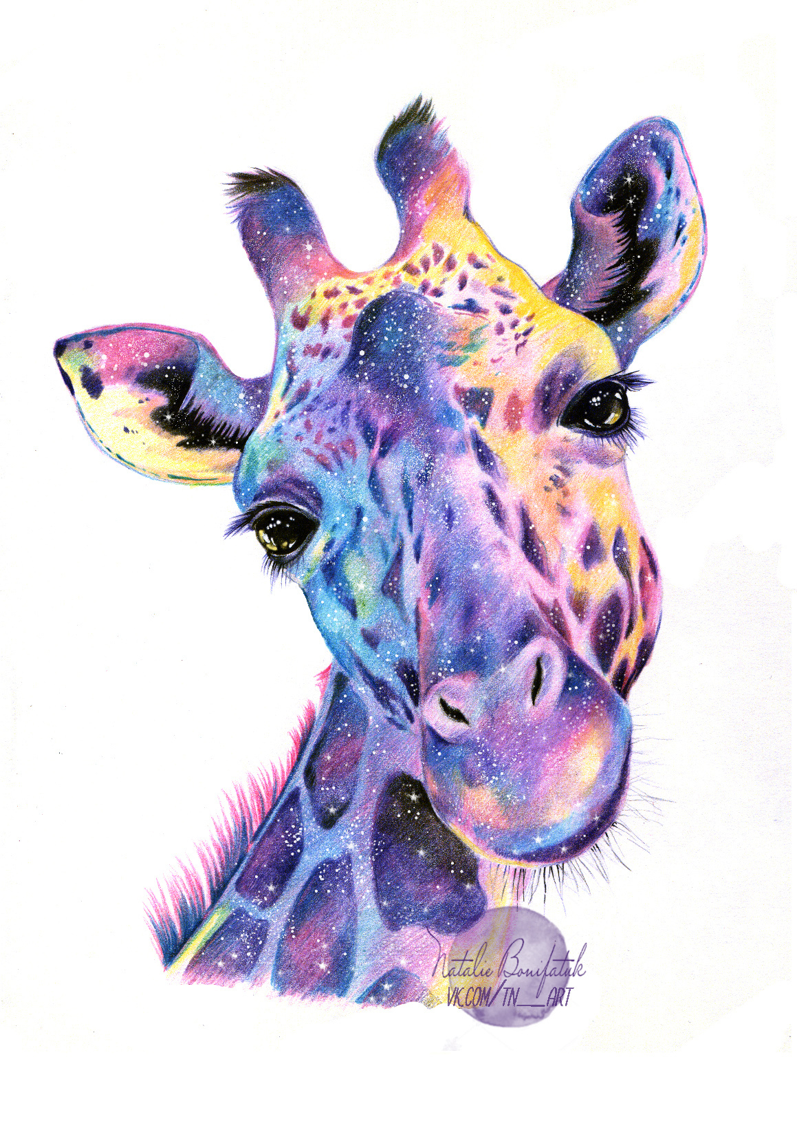 space giraffe - My, Giraffe, Space, Drawing, Colour pencils