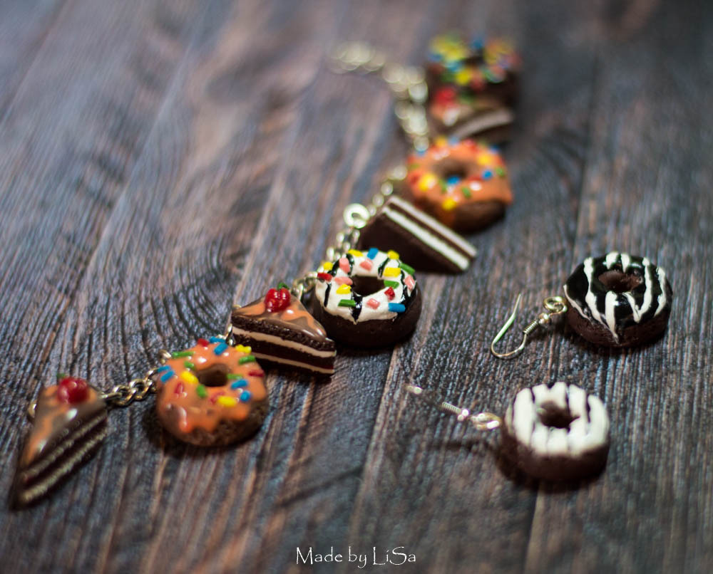 Polymer bracelet with sweets - My, Polymer clay, Decoration, A bracelet, Sweets, Handmade, Лепка, Earrings, Longpost