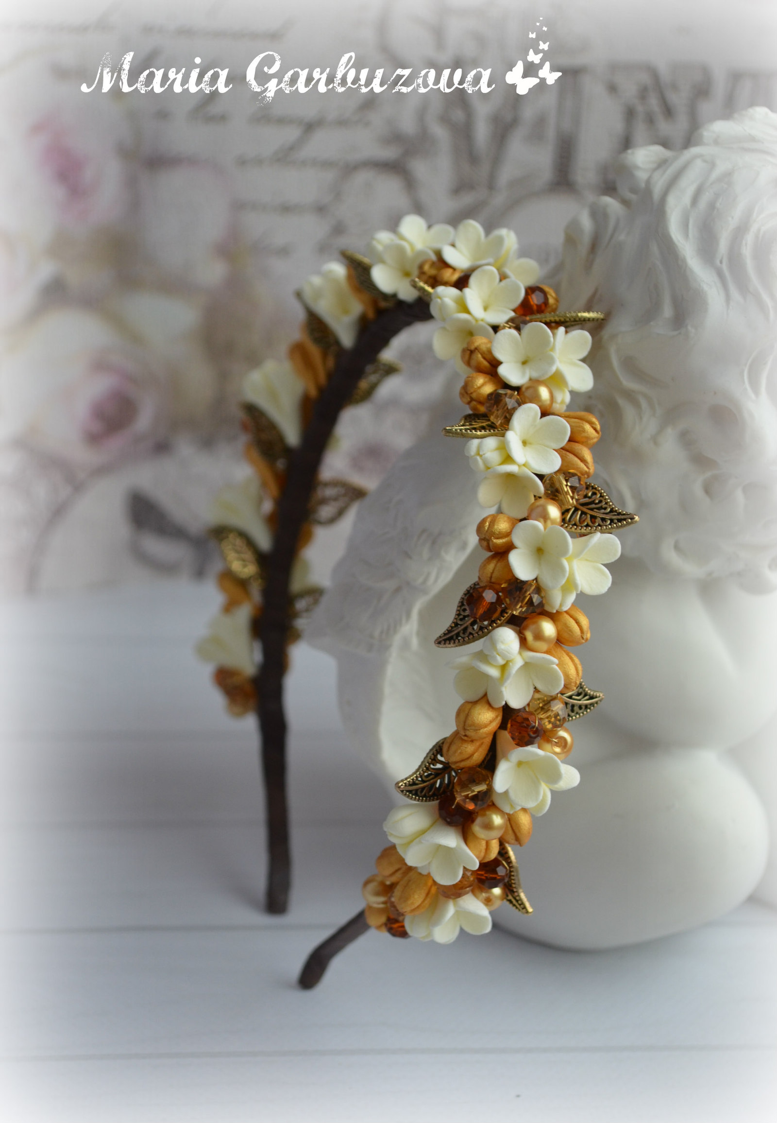 Headbands with handmade flowers made of polymer clay - My, Polymer clay, Polymer floristry, With your own hands, Longpost