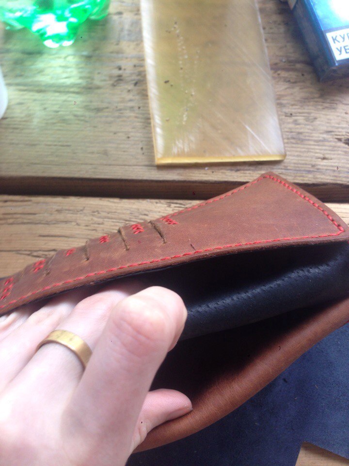 Red purse. - My, Leather, Leather, Leather craft, Wallet, Needlework, Handmade, I want criticism, Hello reading tags, Longpost, Leather products