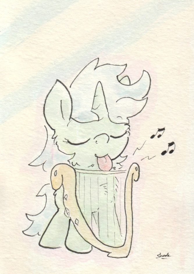 Is she enjoying the music or licking the strings? - My little pony, Lyra heartstrings, Art, Deviantart