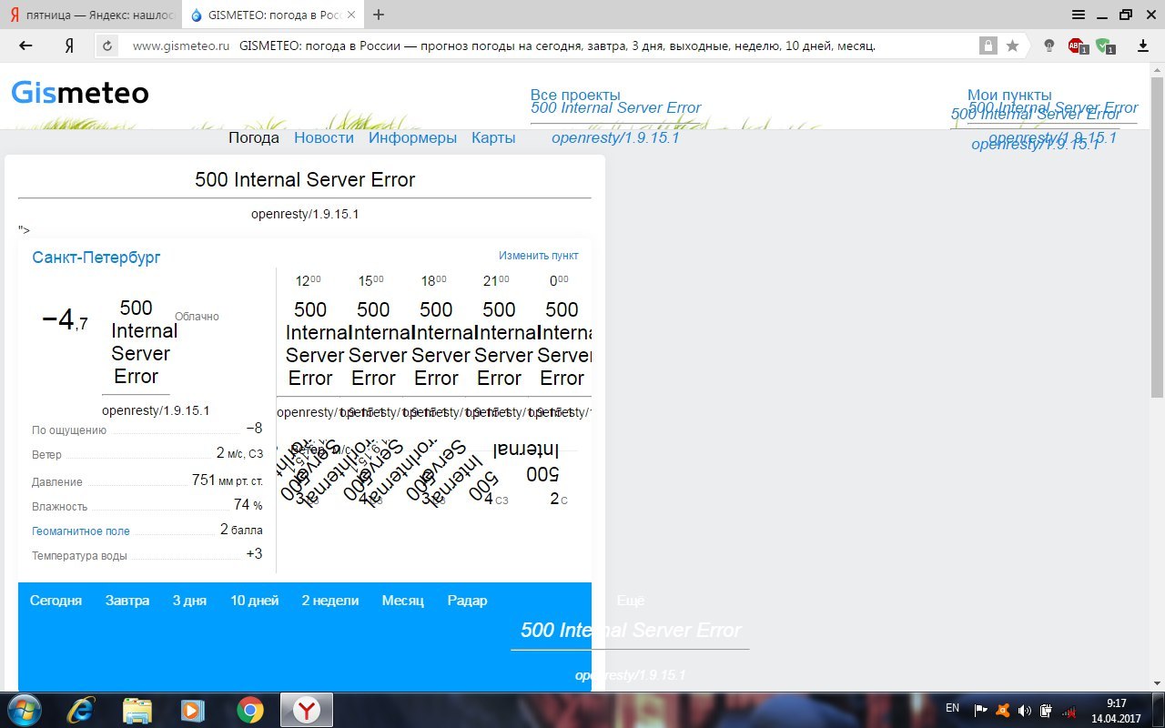 Коротко о погоде - Моё, Погода, Апрель, Санкт-Петербург, 500 Internal Server Error