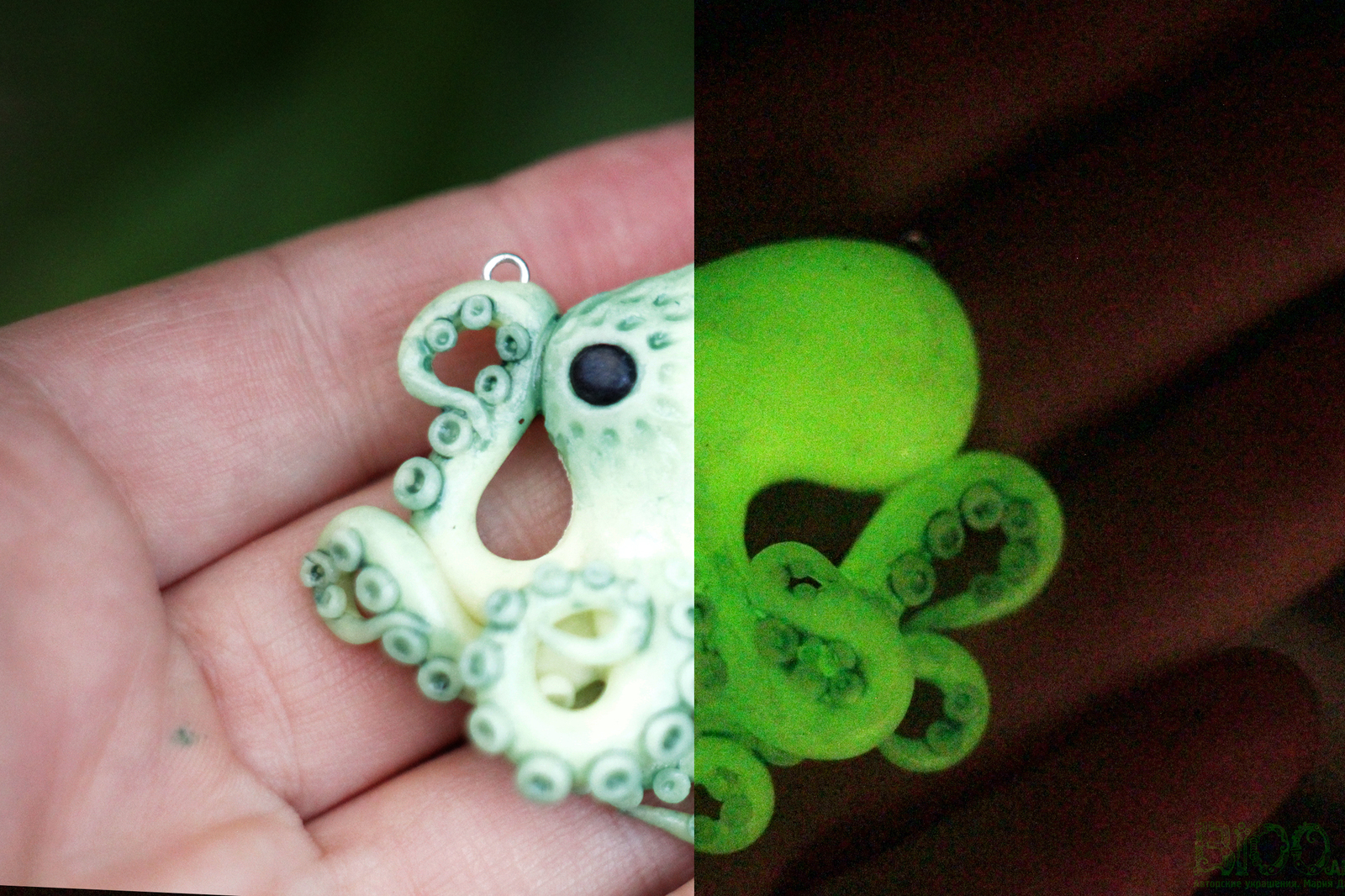 Luminous octopus. - My, Pendant, Polymer clay, Acrylic, Liquorice
