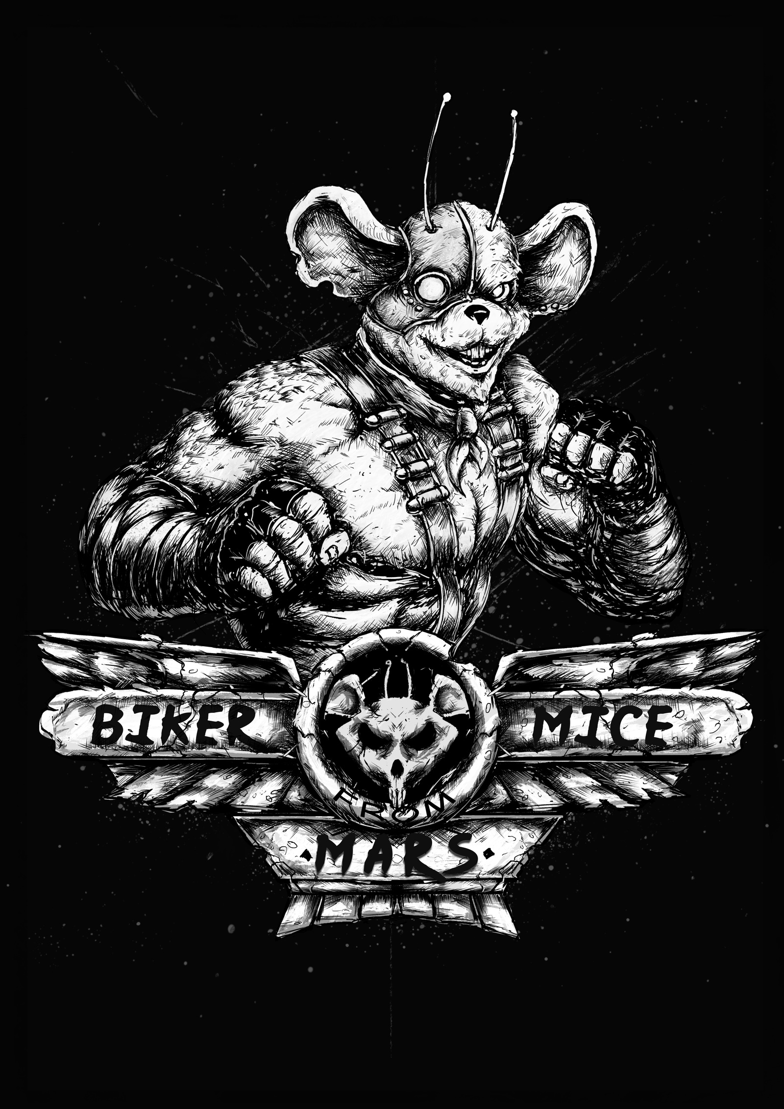 Drawn by Winnie, the first in a series of Mice Biker drawings - My, Rocker Mice from Mars, Vinnie, Range rover, Longpost