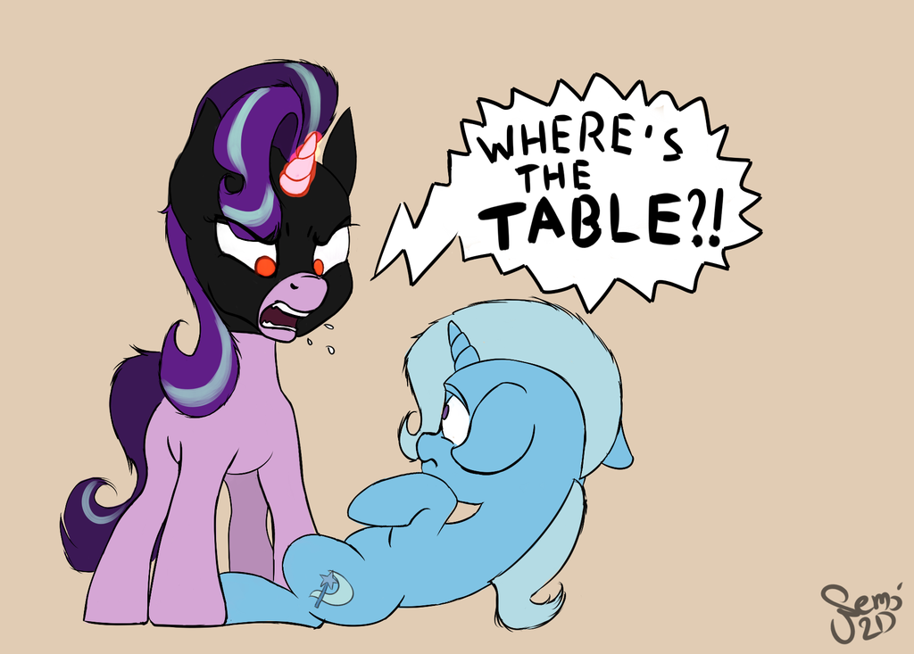 Where is the table?! - My little pony, MLP Season 7, Starlight Glimmer, Trixie, The Dark Knight, Nemo2d