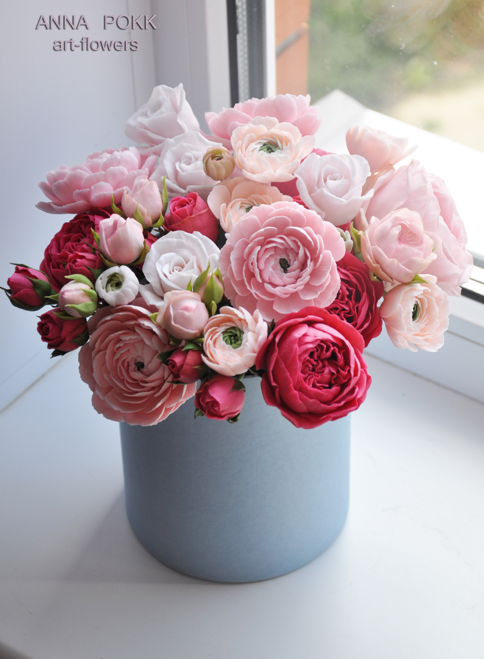 Cold porcelain flowers in a hat box. - My, Polymer floristry, Handmade, Cold porcelain, , , Longpost