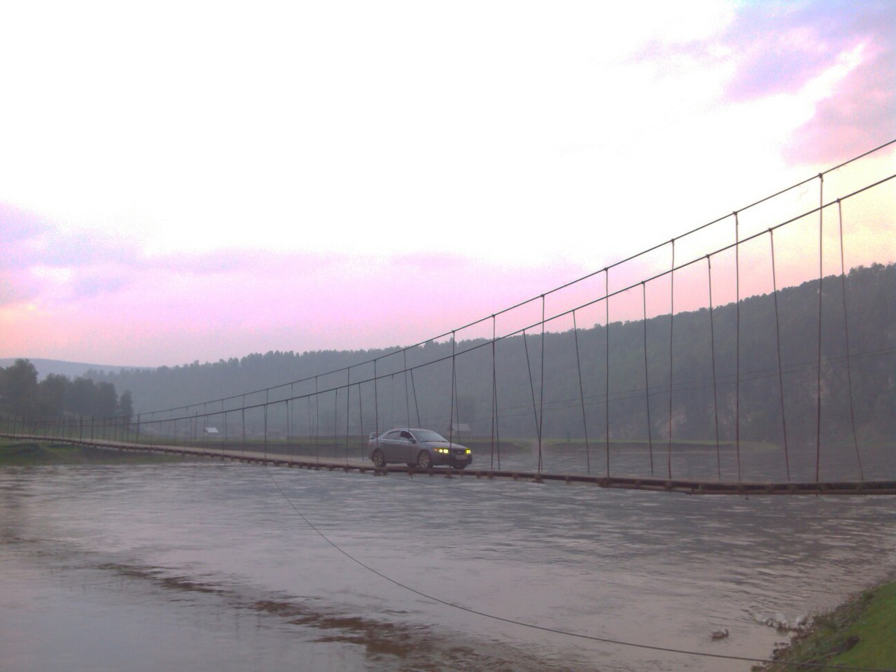 After the flood in one of the districts of Bashkiria - Suspension bridge, Flood, Auto, In contact with