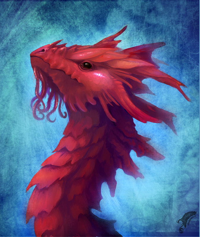 How to redraw a dragon - My, Art, Drawing, Fantasy, The Dragon, Coral, Red, Rework, Remake, Longpost