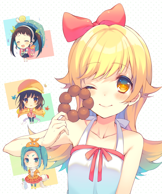 Oh those donuts - Anime, Anime art, Shinobu oshino, Hachikuji Mayoi, Sengoku Nadeko, Yotsugi ononoki, Chibi, Monogatari series