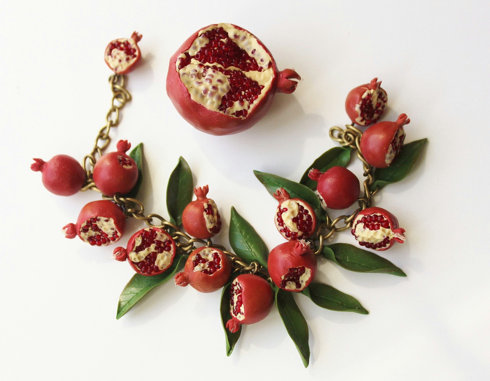 Pomegranate bracelet, just like in Kuprin's story, but only my bracelet is made of fruit miniatures) - Creation, Polymer clay, Garnet bracelet