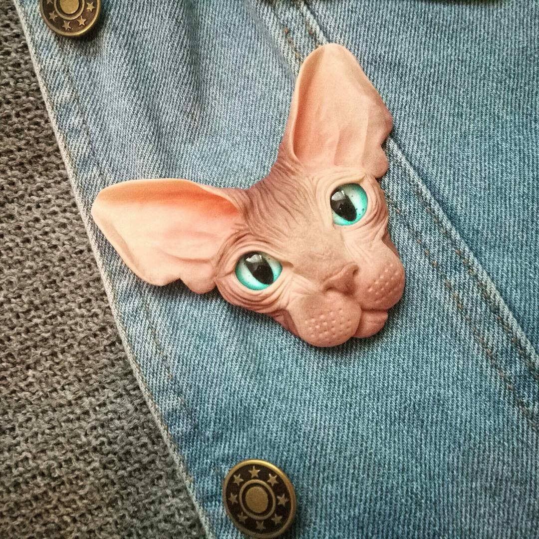 Sphinx cat made of polymer clay - My, cat, Sphinx, Polymer clay, Brooch, Handmade, Decoration, Longpost