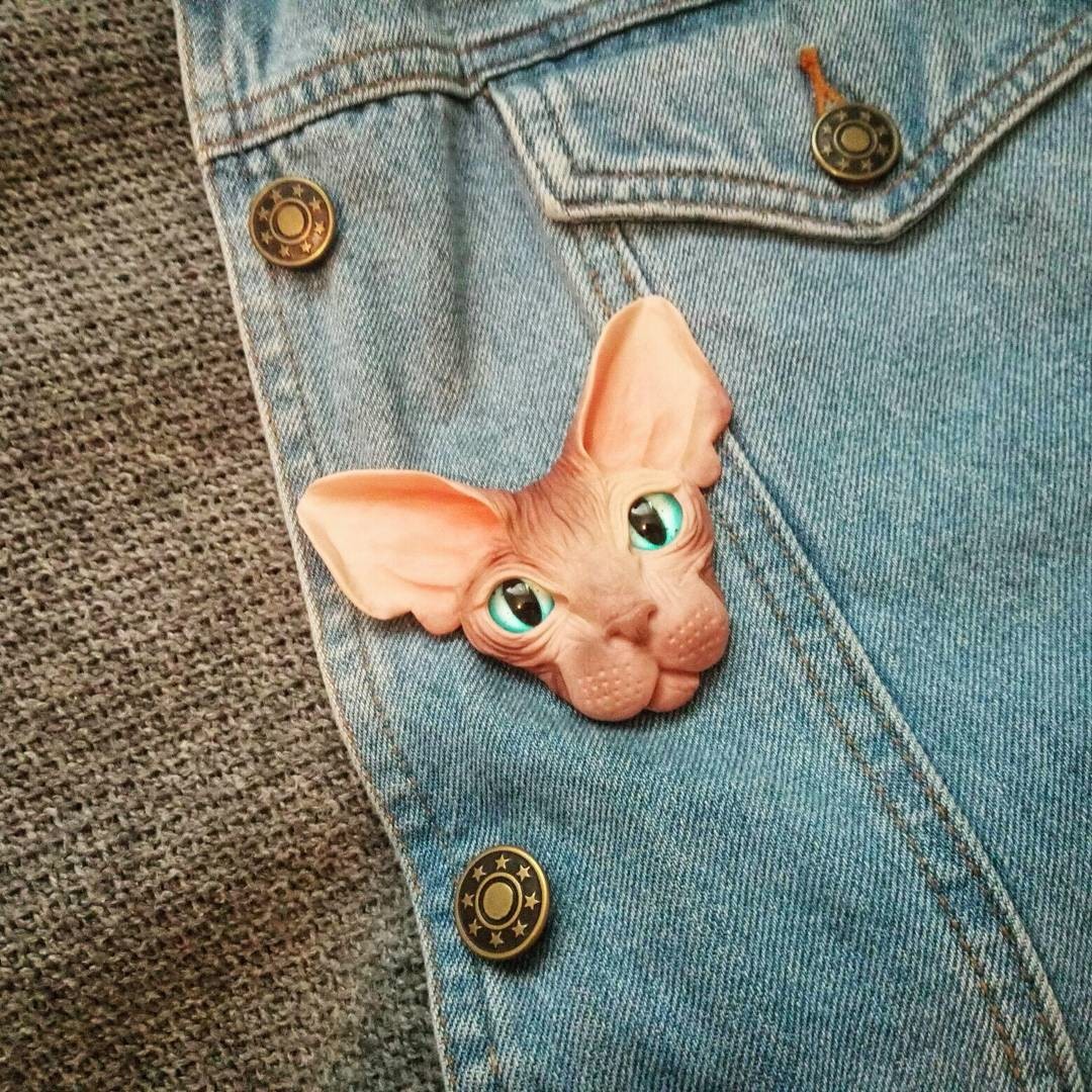 Sphinx cat made of polymer clay - My, cat, Sphinx, Polymer clay, Brooch, Handmade, Decoration, Longpost