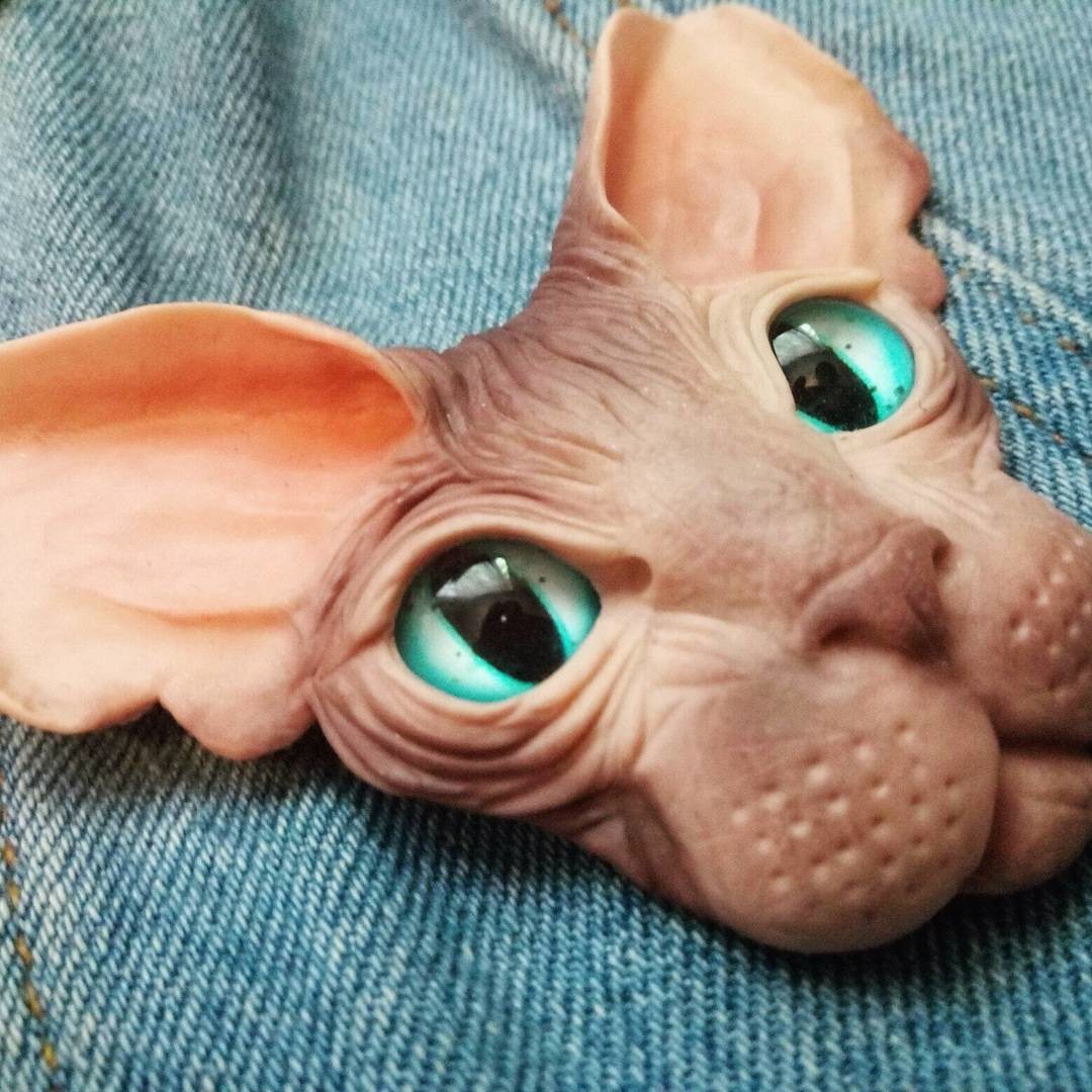 Sphinx cat made of polymer clay - My, cat, Sphinx, Polymer clay, Brooch, Handmade, Decoration, Longpost