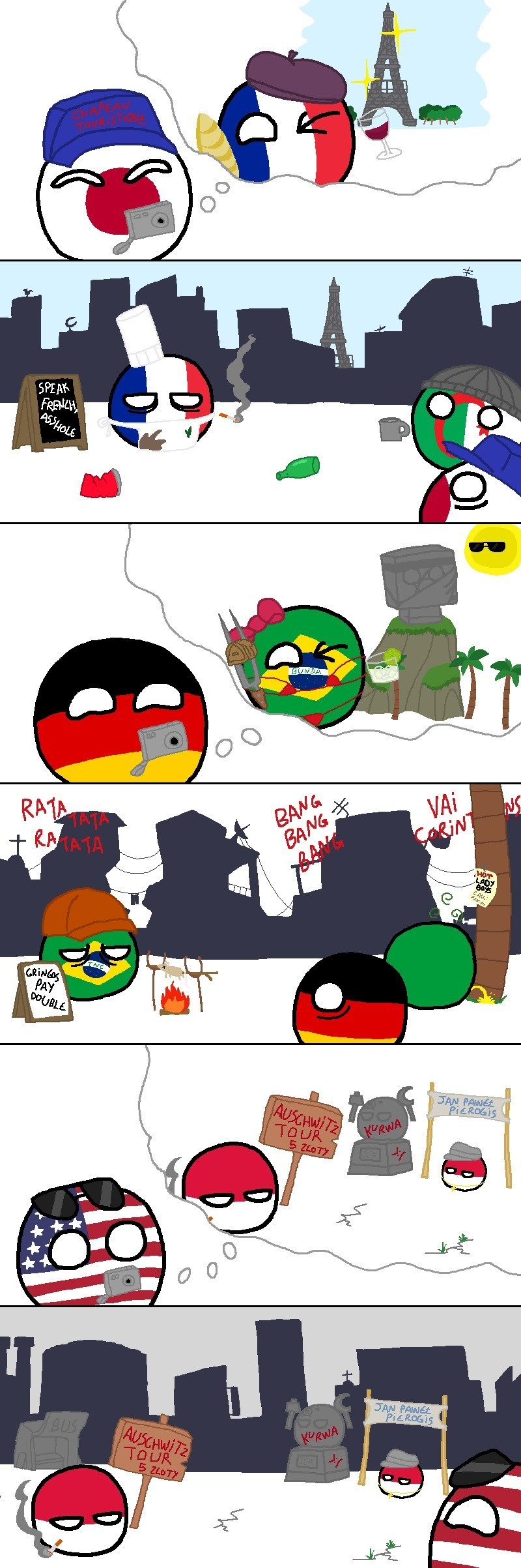 Tours, expectation vs reality - Comics, Countryballs, France, Brazil, Poland, Japan, Germany, USA, Longpost