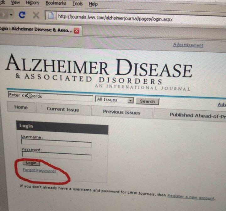 A site about Alzheimer's, the distance from login to forgot password is half a millimeter - Seit, Not printskin, Screenshot, Alzheimer's disease