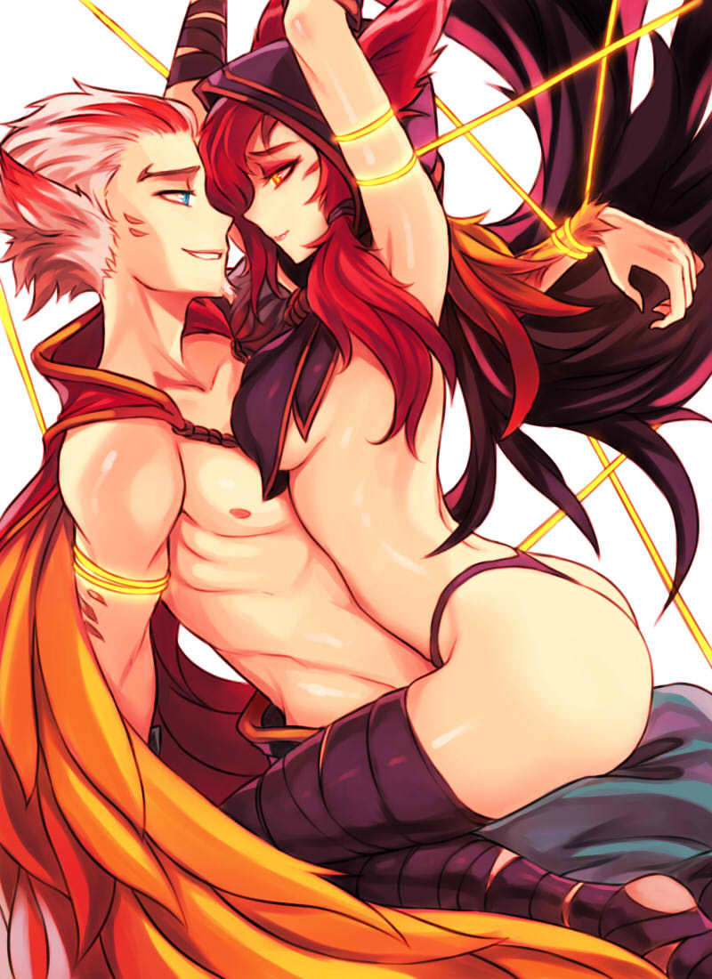 back to back - NSFW, League of legends, Xayah, Rakan, Art, Sieyarelow