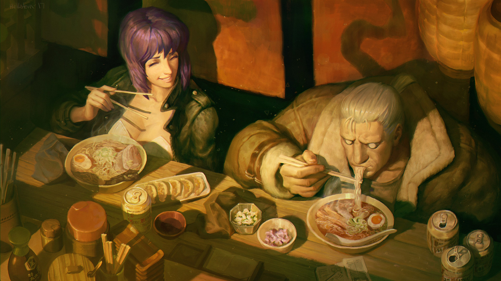 Ghost in the Shell - Anime Art, Аниме, Призрак в доспехах, Kusanagi Motoko, Batou, Elena Bespalova