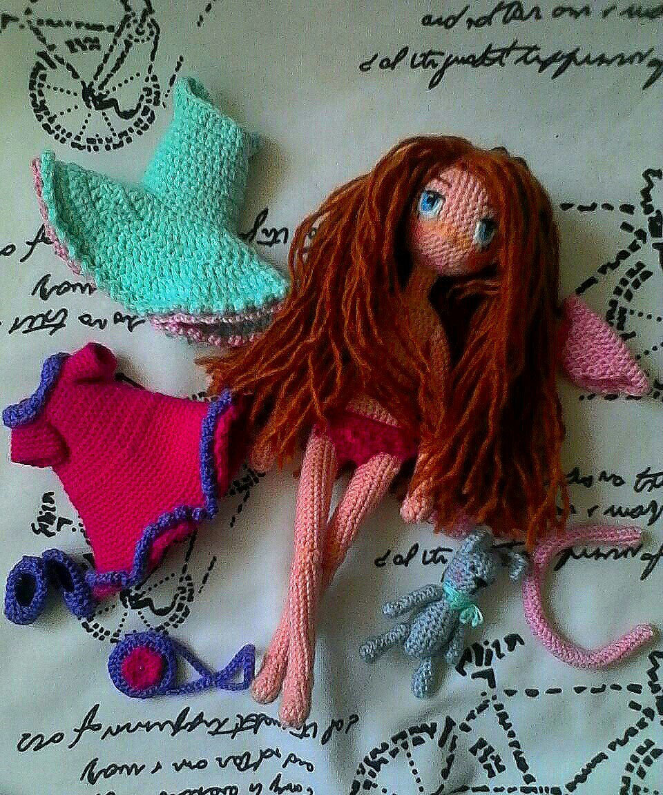 Doll with a bunny - My, Knitting, Amigurumi, Doll, Toys, With your own hands, Longpost