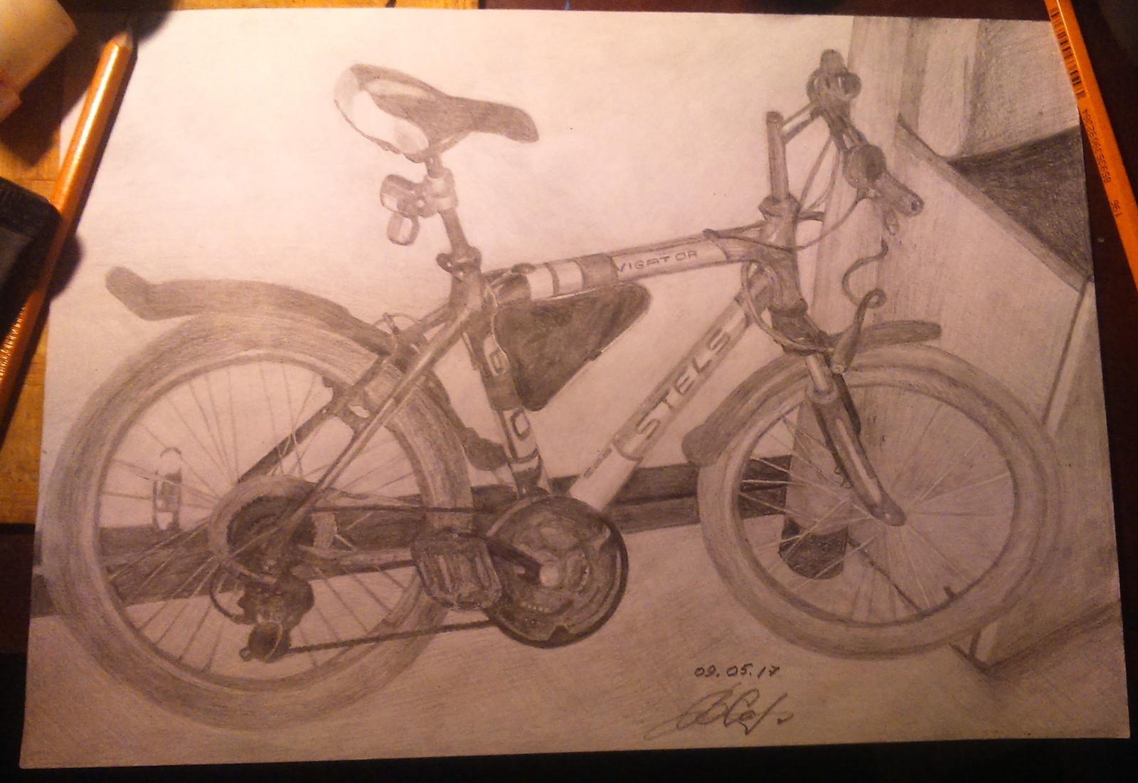 A bike - My, Drawing, Pencil, A bike