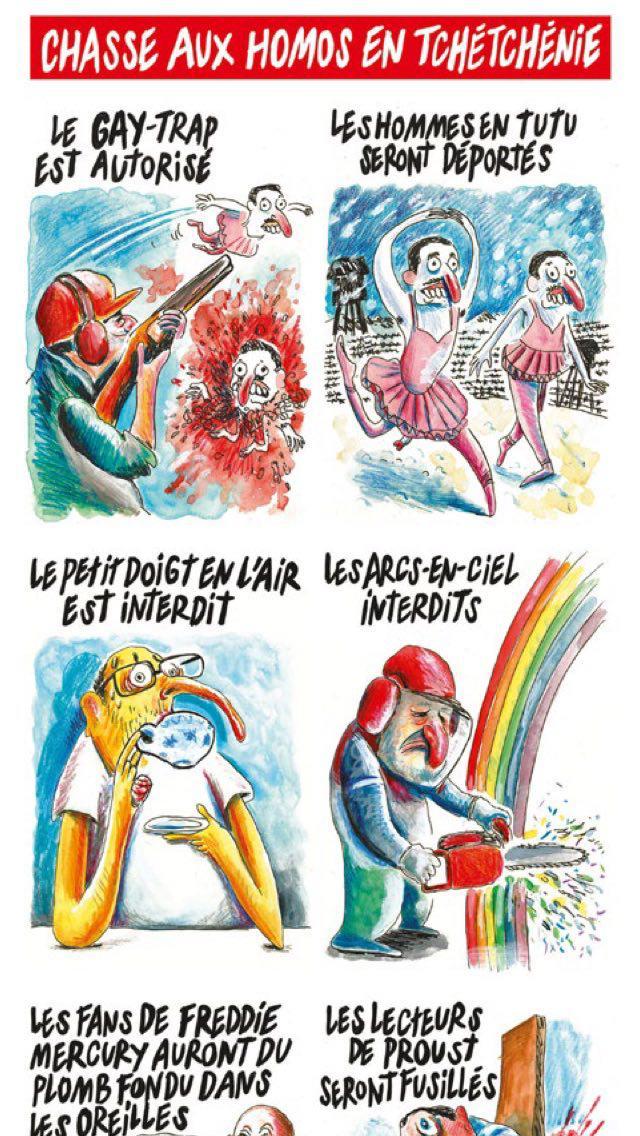 Charlie Hebdo published cartoons about the persecution of gays in Chechnya. Someday they will play. - NSFW, Charlie hebdo, Gays, Longpost