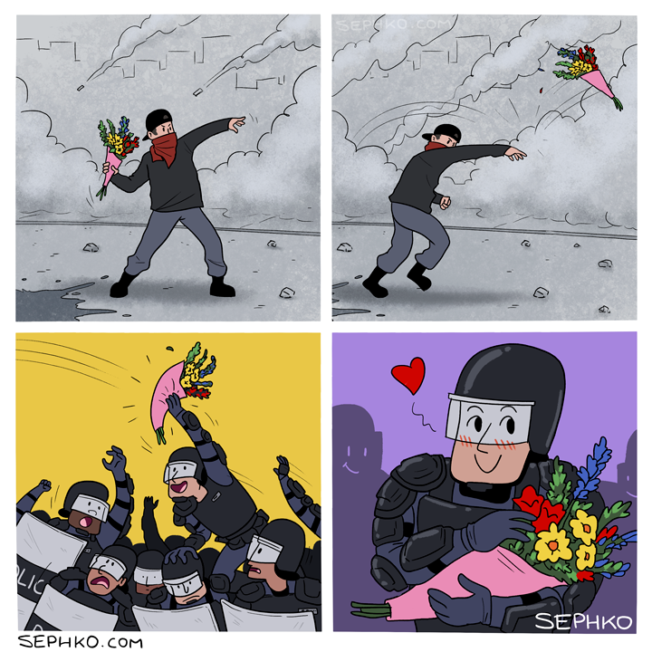 A rebel defies the police - Comics, Sephko, Rebel, Police, Not politics, Riot