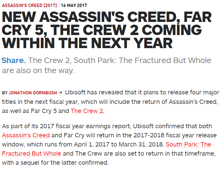 Ubisoft confirms development of new Assassin's Creed and Far Cry - Ubisoft, Assassins creed, The crew, E3, Computer games