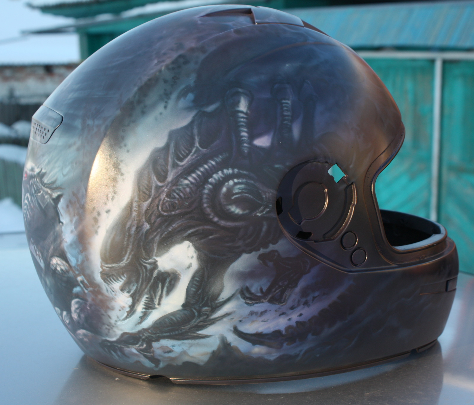 Airbrushing. Another theme of Alien vs. Predator. - My, Airbrushing, Airbrushing on the helmet, Christopher Nolan, Tyumen, Airbrushing72, Tyumenaero, Tyumenaero, Longpost