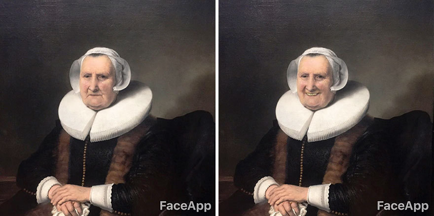 The guy goes to museums and “makes fun” old portraits using the FaceApp application - Faceapp, Museum, Exhibit, Smile, Longpost