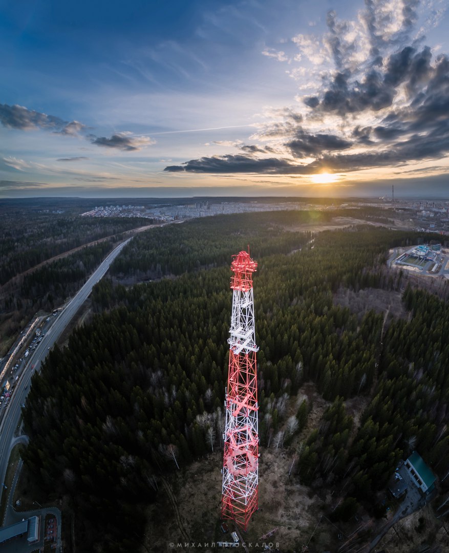 Sunset at the radio tower - My, Sunset, Radio tower, Quadcopter, , Карелия, Nature, The photo, Longpost