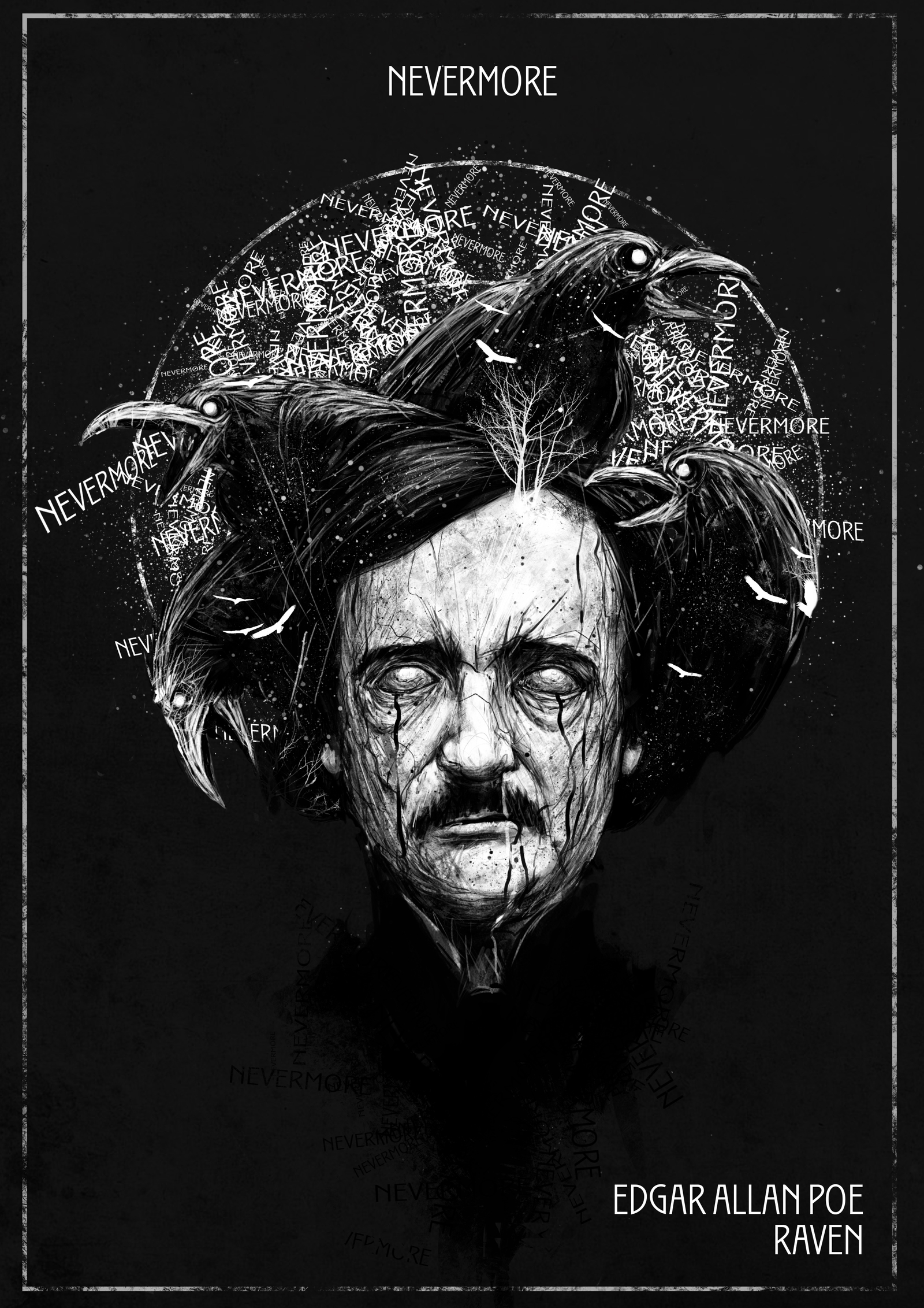 My series of drawings Dead Immortals. Part 1 - My, Edgar Allan Poe, Sergey Yesenin, George Orwell, Friedrich Nietzsche, Joseph Brodsky, Arthur Schopenhauer, Longpost