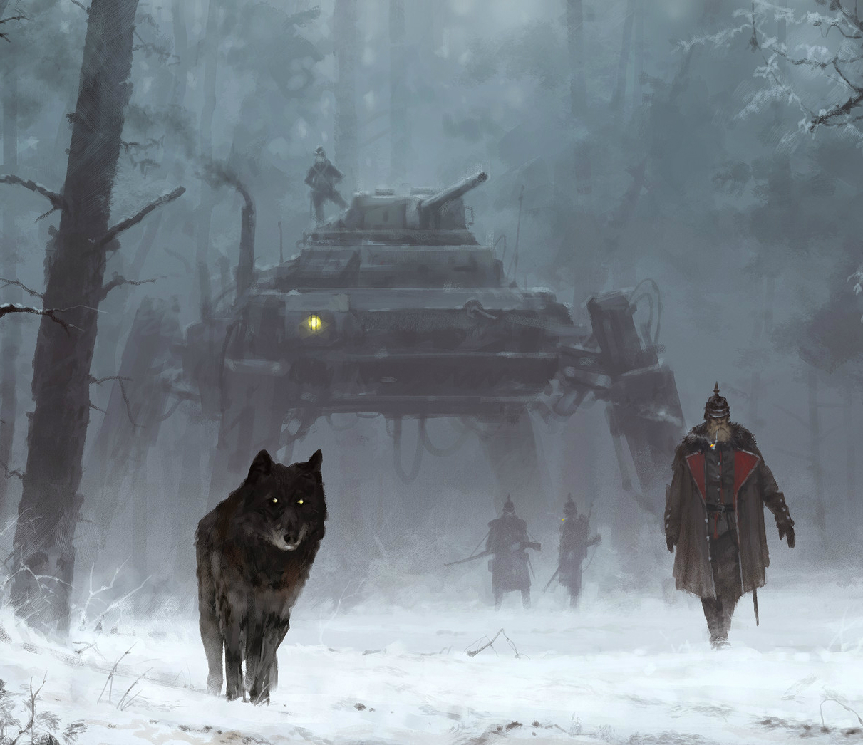 Walk through the forest. - 2D, Fur, 1920, Forest, Wolf, Characters (edit), Jakub Rosalski, Art