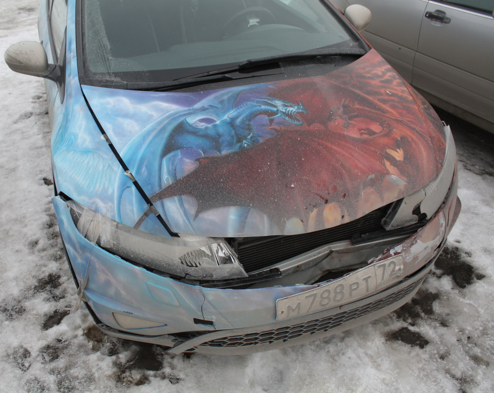 Airbrushing on the hood of the Honda Civic 5D, A bit of the process - My, Airbrushing, Tyumen, Airbrushing72, , Honda civic, Tyumenaero, Tyumenaero, Longpost