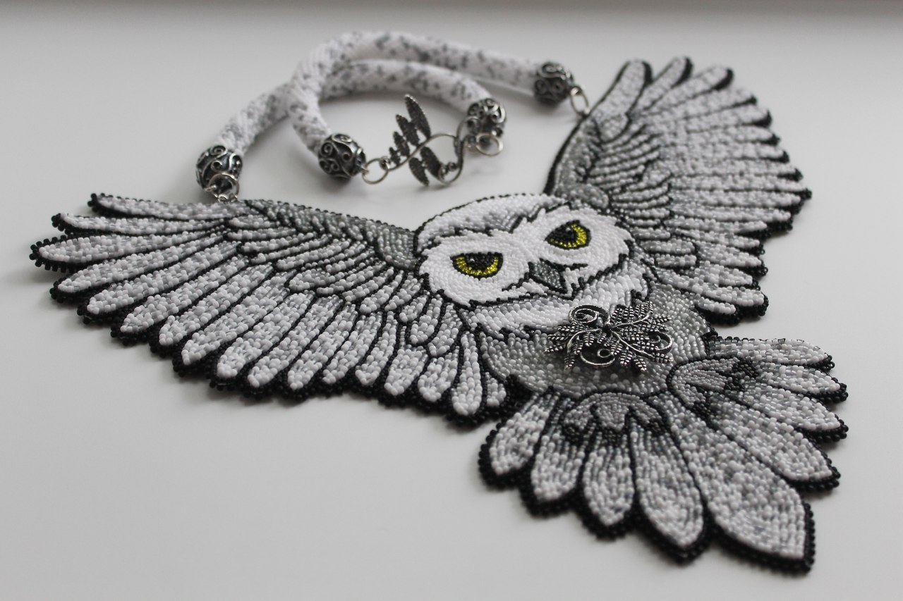 Necklace Snowy Owl - My, Necklace, , Creation, Harry Potter, Beadwork, Owl, Handmade, Longpost