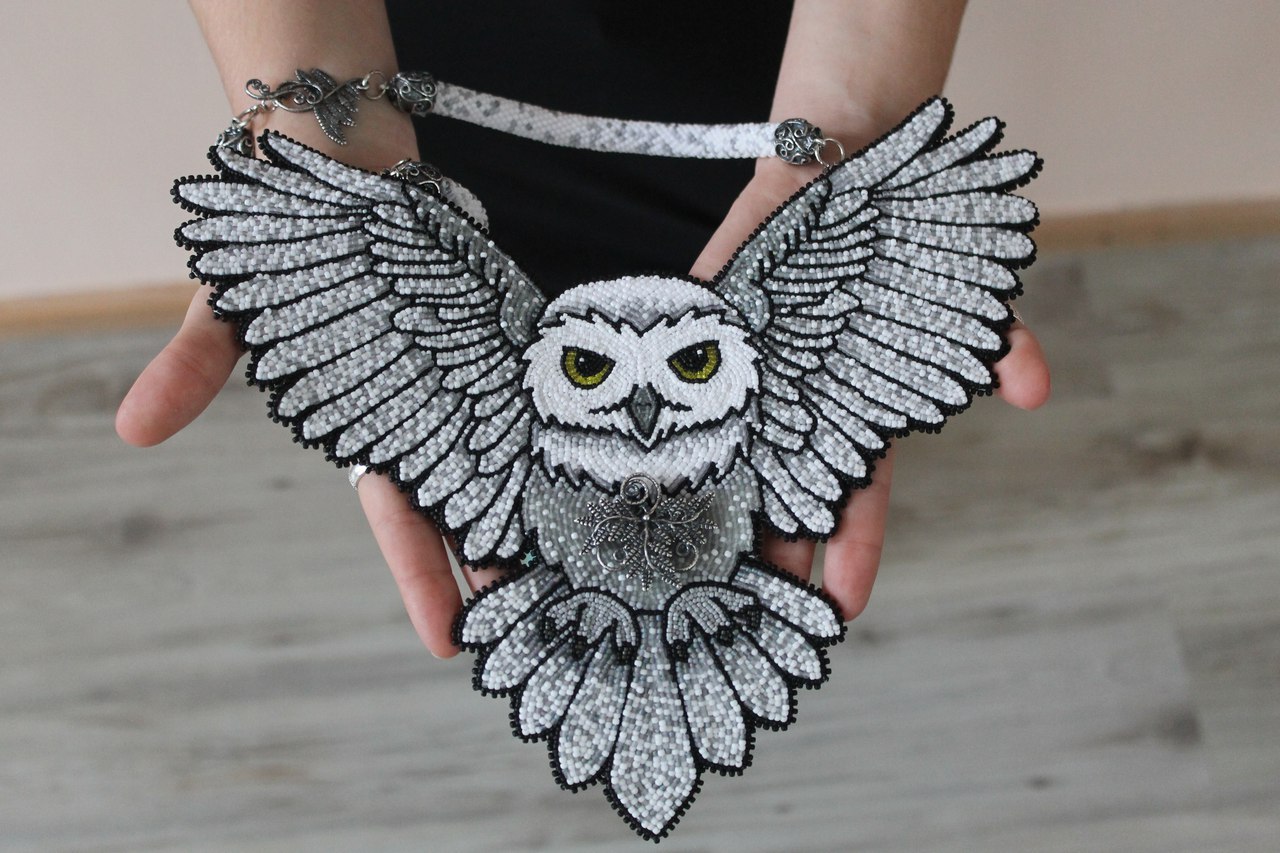 Necklace Snowy Owl - My, Necklace, , Creation, Harry Potter, Beadwork, Owl, Handmade, Longpost