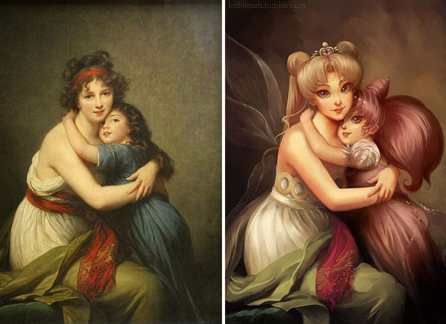 The artist redrawn famous paintings, adding famous characters to them - Redrawing, Anime, Cartoons, Painting, Longpost