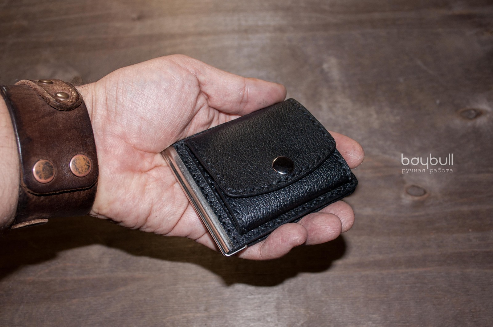 Small bill clip with large coin pocket. - My, Money clip, , Leather, Leather products, , , Longpost