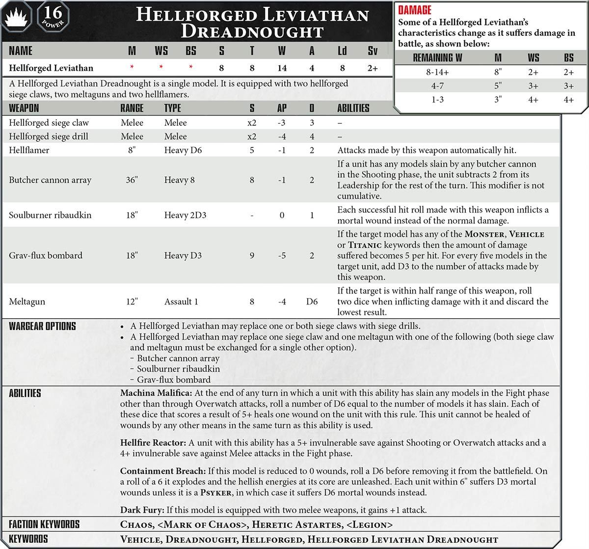 New in the 8th edition of Warhammer 40000. Dreadnought Leviathan Chaos infolist from Forge World. - Warhammer 40k, Wh News, 8th Edition, Longpost