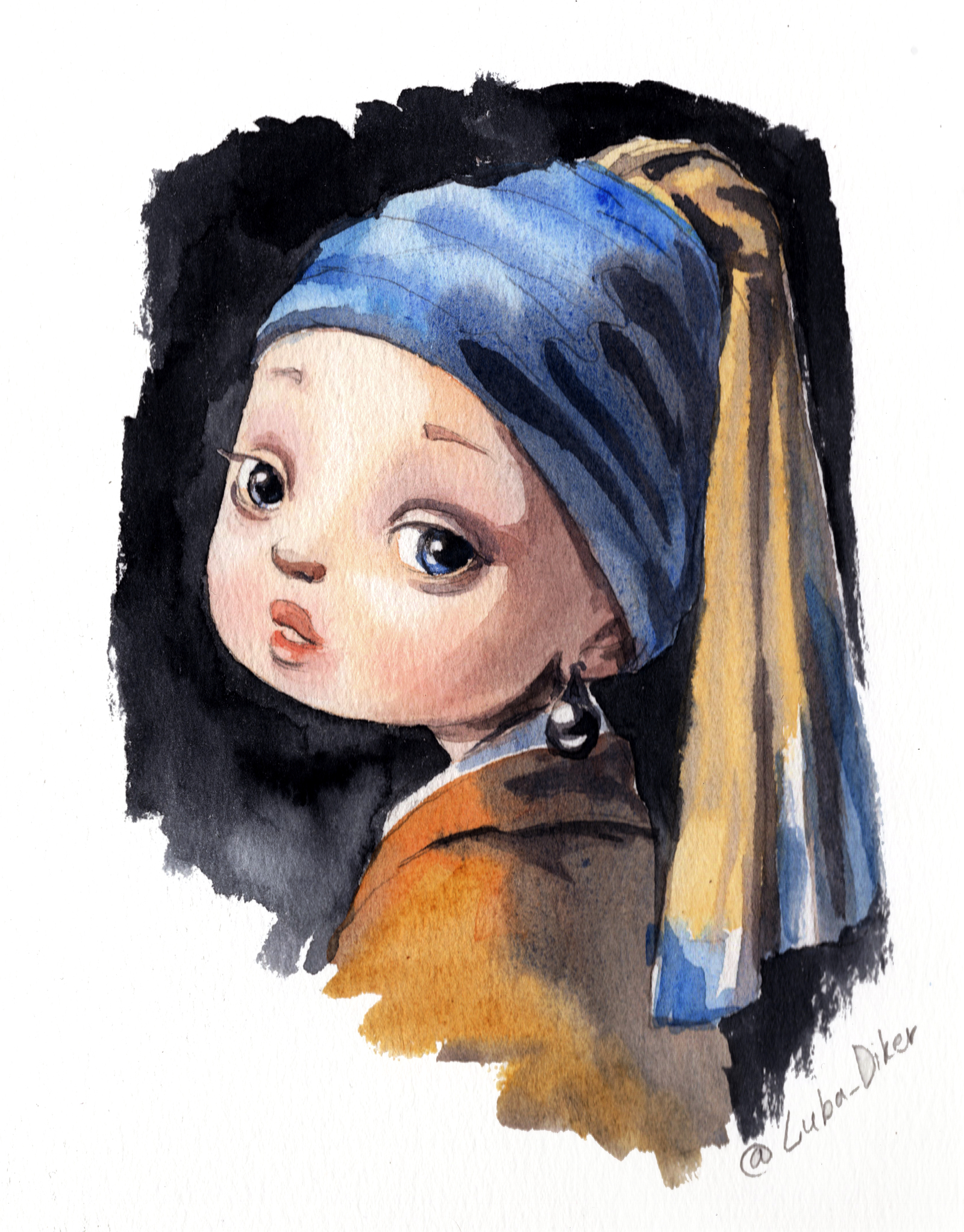 Girls from famous paintings by Luba Diker - My, Watercolor, Drawing, Art, Images, Artist, Illustrations, Postcard, Girl, Longpost